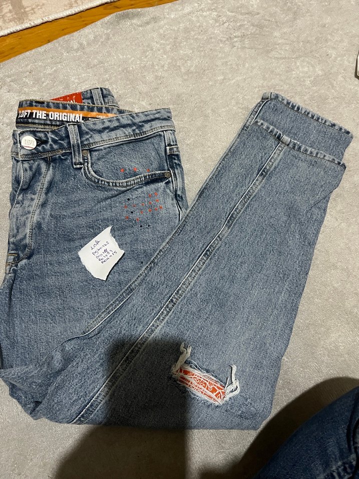 Düğmeli Gri Mavi Kadın Jean Pantolon loft markası - Görsel 5