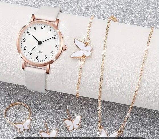 5 parça saat küpe bileklik kolye seti - Görsel 5