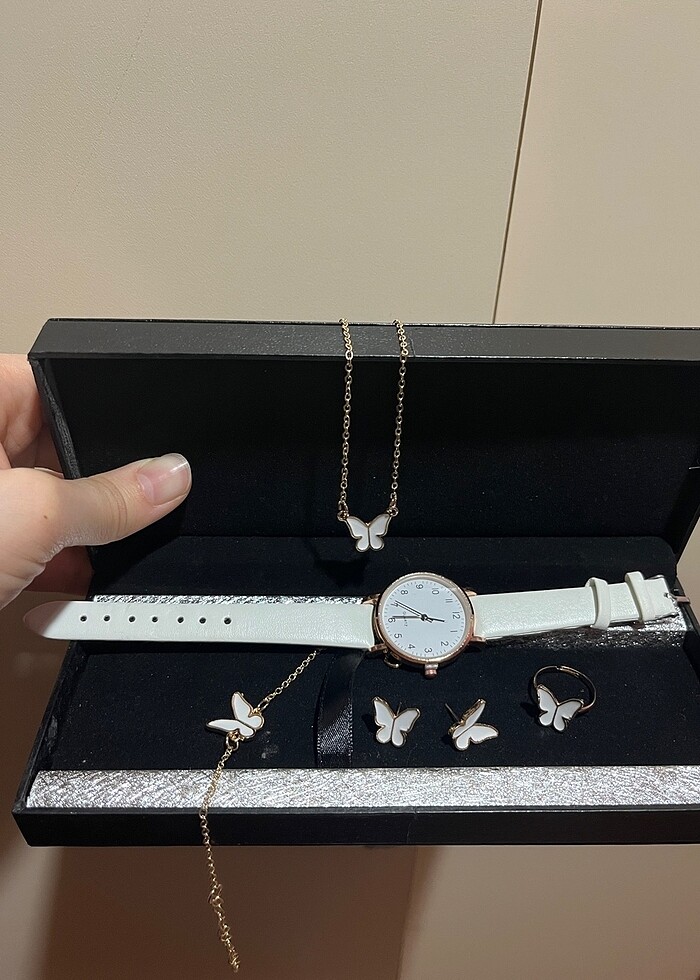 5 parça saat küpe bileklik kolye seti - Görsel 4