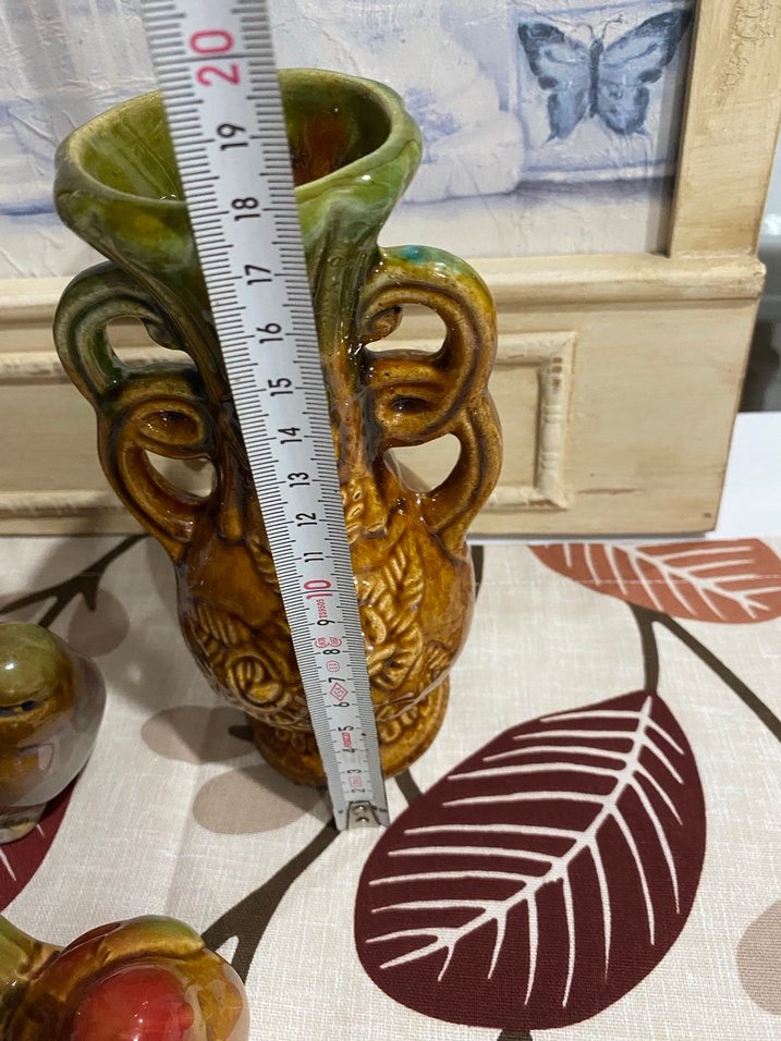 Koyu haki seramik vazo ve kuş figürlü aksesuarlar - Görsel 3