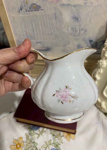 Pastel Çiçek Desenli Beyaz Porselen Sutluk - Görsel 2