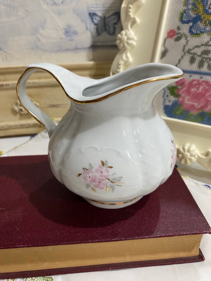 Pastel Çiçek Desenli Beyaz Porselen Sutluk - Görsel 4