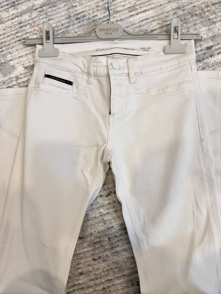 Calvin klein marka Beyaz Midi Kadın Kot Pantolon - Görsel 3