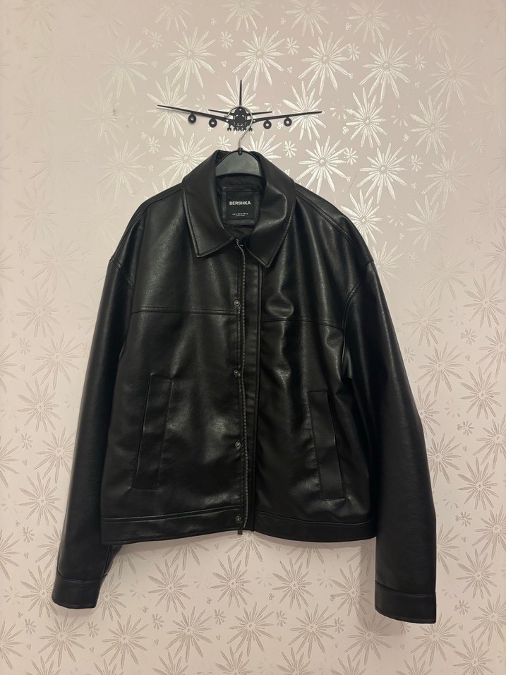 Bershka siyah suni deri ceket M Beden - Görsel 5
