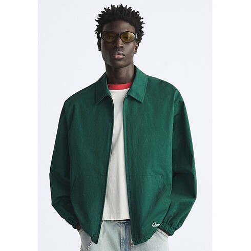 Zara L Beden Kontrast İşlemeli Yeşil Ceket - Görsel 2