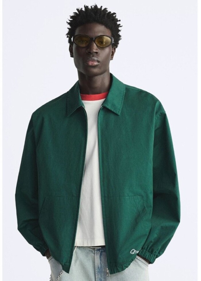 Zara L Beden Kontrast İşlemeli Yeşil Ceket - Görsel 2