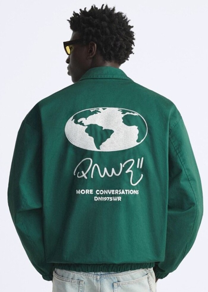 Zara L Beden Kontrast İşlemeli Yeşil Ceket - Görsel 3