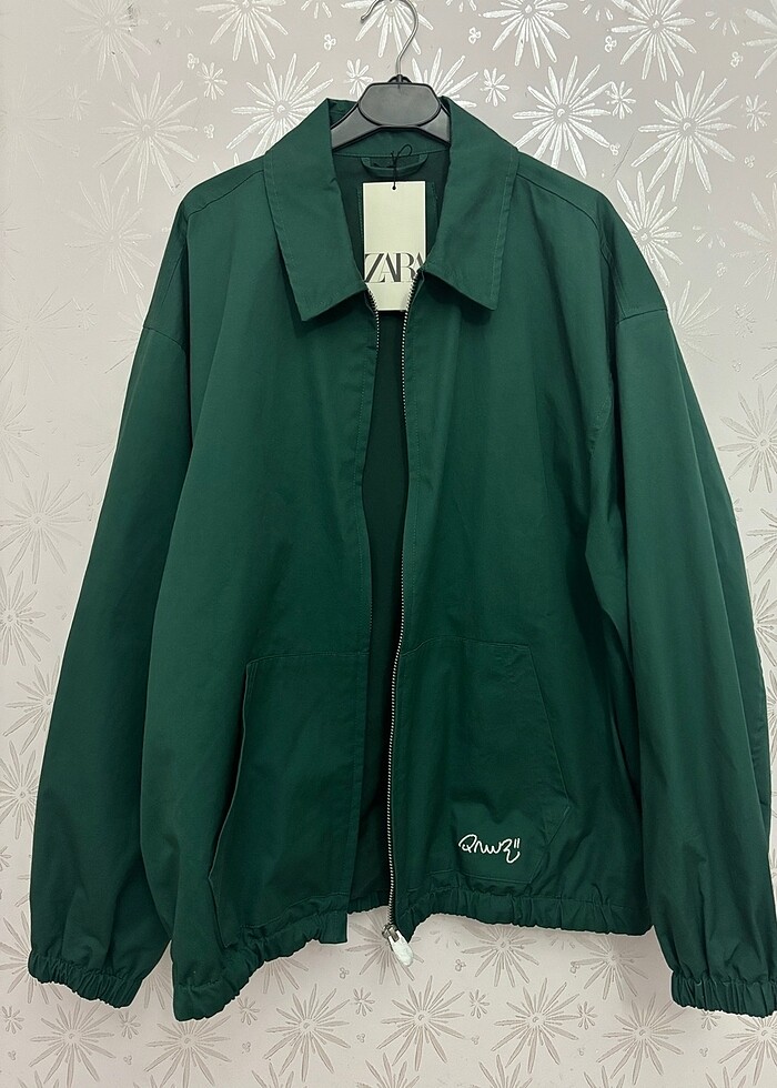 Zara L Beden Kontrast İşlemeli Yeşil Ceket - Görsel 4