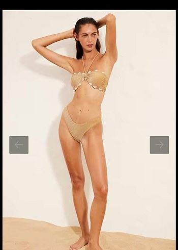 s Beden altın Renk Altın Renk İşlemeli Mini Bikini Takımı