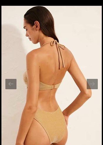 s Beden Altın Renk İşlemeli Mini Bikini Takımı