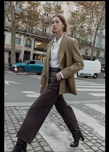 Kazayağı Rengi Kadın Midi dokulu pantolon - Görsel 2