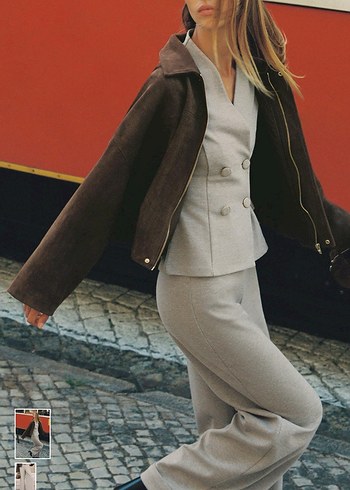 Bej gabardin dokulu Kadın Kumaş Pantolon - Görsel 6