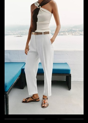 Kadın Camel Kemerli Kumaş Pantolon - Görsel 2