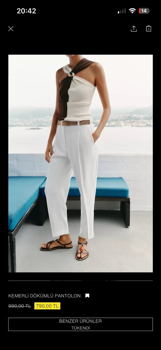 Kadın Camel Kemerli Kumaş Pantolon - Görsel 2