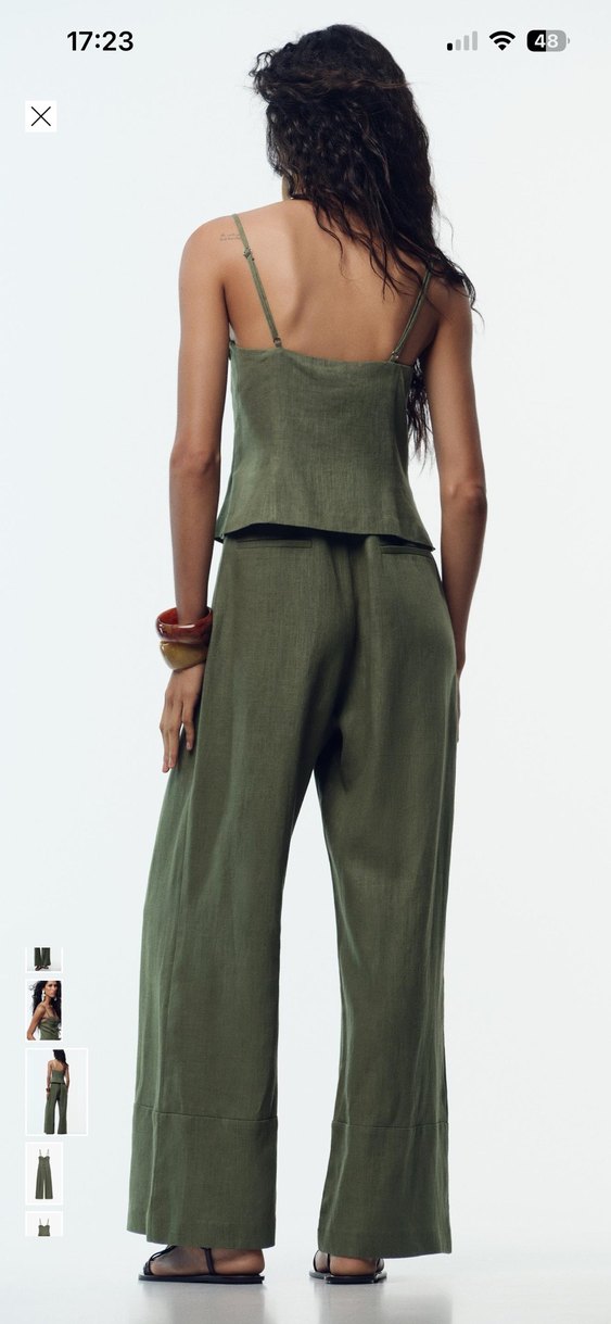 Kadın Keten Kumaşlı Askılı Tulum - Görsel 2