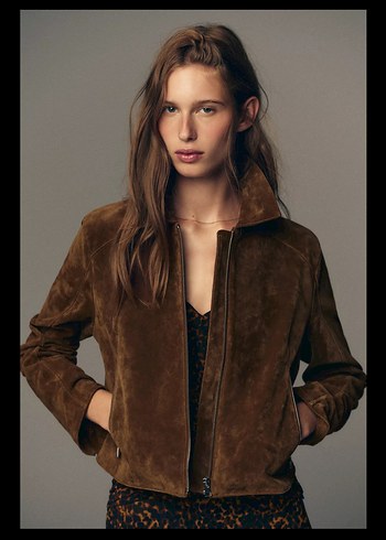 Kahverengi Süet gerçek deri Kadın Ceket - Görsel 7