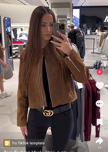 Kahverengi Süet gerçek deri Kadın Ceket - Görsel 14