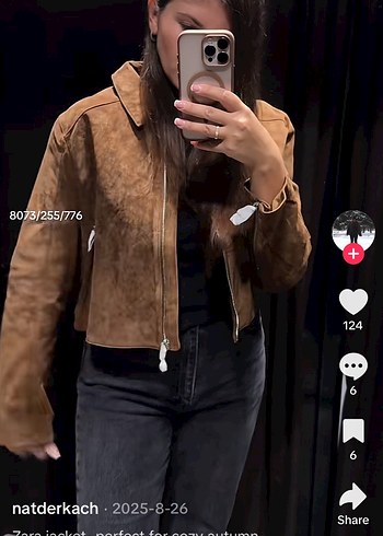 Kahverengi Süet gerçek deri Kadın Ceket - Görsel 9