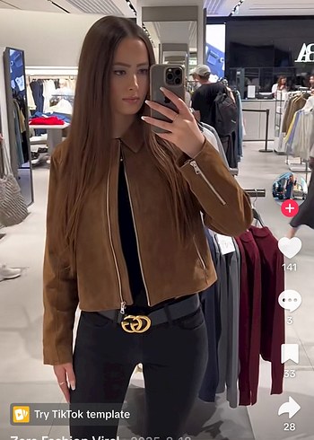 Kahverengi Süet gerçek deri Kadın Ceket - Görsel 10