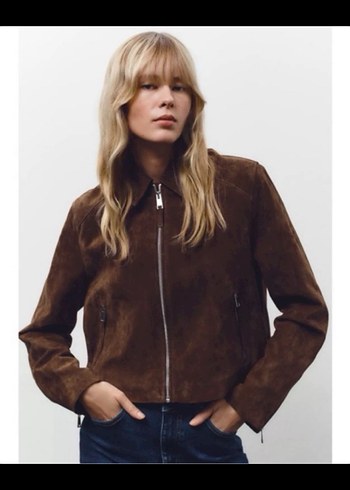 Kahverengi Süet gerçek deri Kadın Ceket - Görsel 17