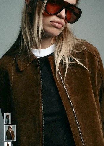 Kahverengi Süet gerçek deri Kadın Ceket - Görsel 2