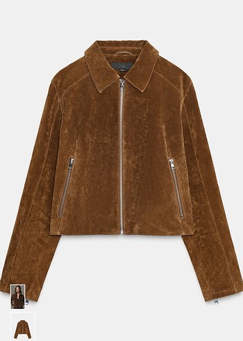 Kahverengi Süet gerçek deri Kadın Ceket - Görsel 5