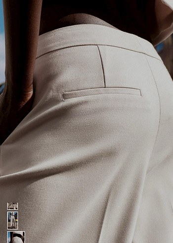 Bej Kemerli Kadın Kumaş Pantolon - Görsel 4