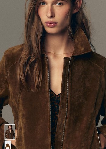 Kahverengi Süet Fermuarlı Kadın Ceket - Görsel 3