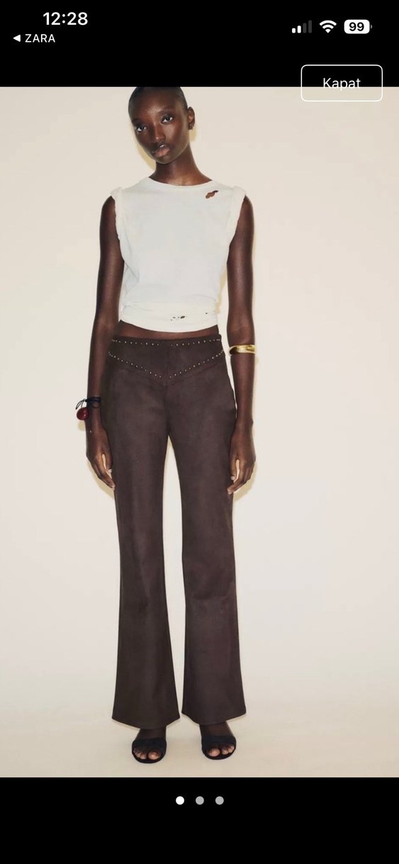 zımbalı  Kahverengi Süet Kadın Pantolon - Görsel 2