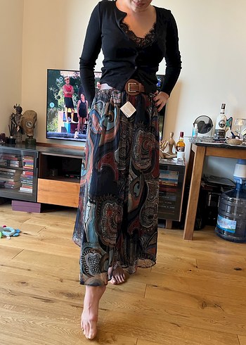 Desenli kemerli Bohem Kadın Uzun Etek - Görsel 4