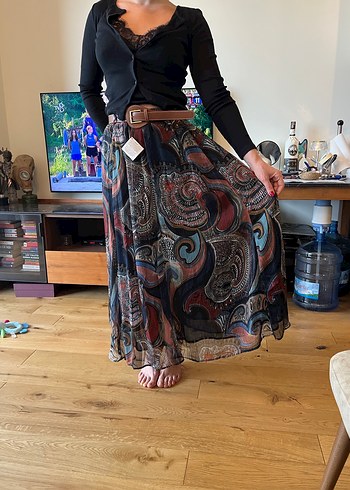 Desenli kemerli Bohem Kadın Uzun Etek - Görsel 5