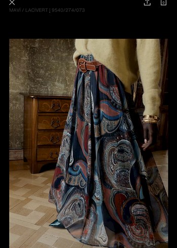 Desenli kemerli Bohem Kadın Uzun Etek - Görsel 9