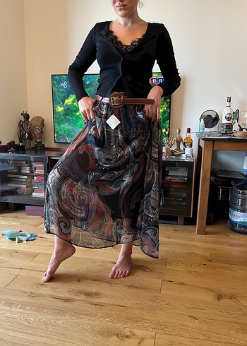 Desenli kemerli Bohem Kadın Uzun Etek - Görsel 3