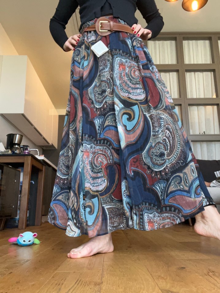 Desenli kemerli Bohem Kadın Uzun Etek - Görsel 2