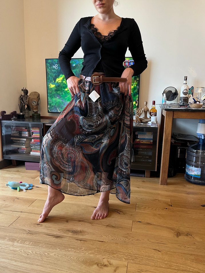 Desenli kemerli Bohem Kadın Uzun Etek - Görsel 3