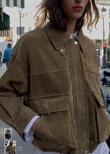 Viral  Kahverengi haki Süet Kadın Ceket - Görsel 9