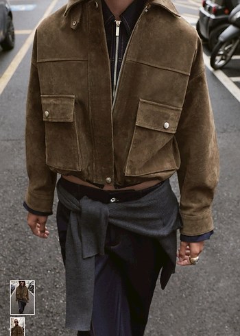 Viral  Kahverengi haki Süet Kadın Ceket - Görsel 6