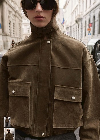 Viral  Kahverengi haki Süet Kadın Ceket - Görsel 4