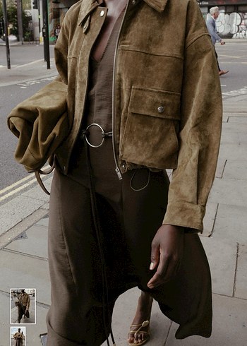 Viral  Kahverengi haki Süet Kadın Ceket - Görsel 8