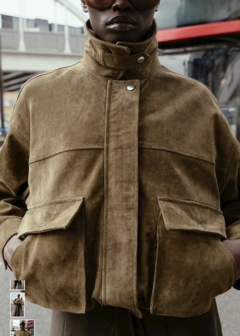 Viral  Kahverengi haki Süet Kadın Ceket - Görsel 5