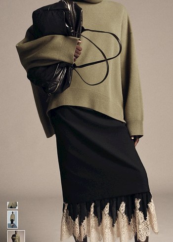 Dantel Detaylı Siyah Uzun Etek - Görsel 11