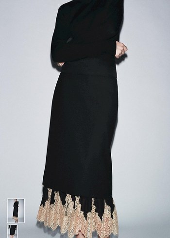 Dantel Detaylı Siyah Uzun Etek - Görsel 15