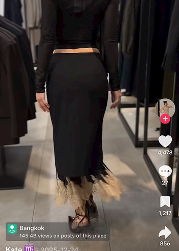 Dantel Detaylı Siyah Uzun Etek - Görsel 5