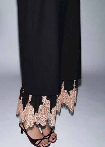 Dantel Detaylı Siyah Uzun Etek - Görsel 3