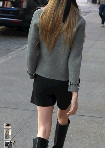 Taş Detaylı Gri Kısa çelik triko Kadın Ceket - Görsel 6