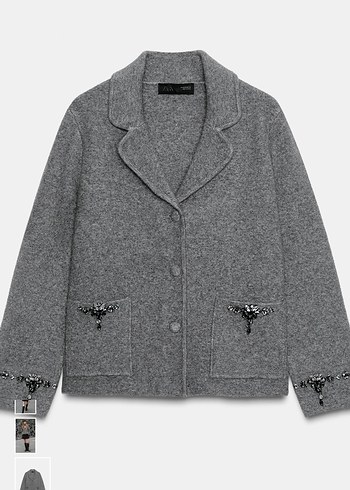 Taş Detaylı Gri Kısa çelik triko Kadın Ceket - Görsel 3