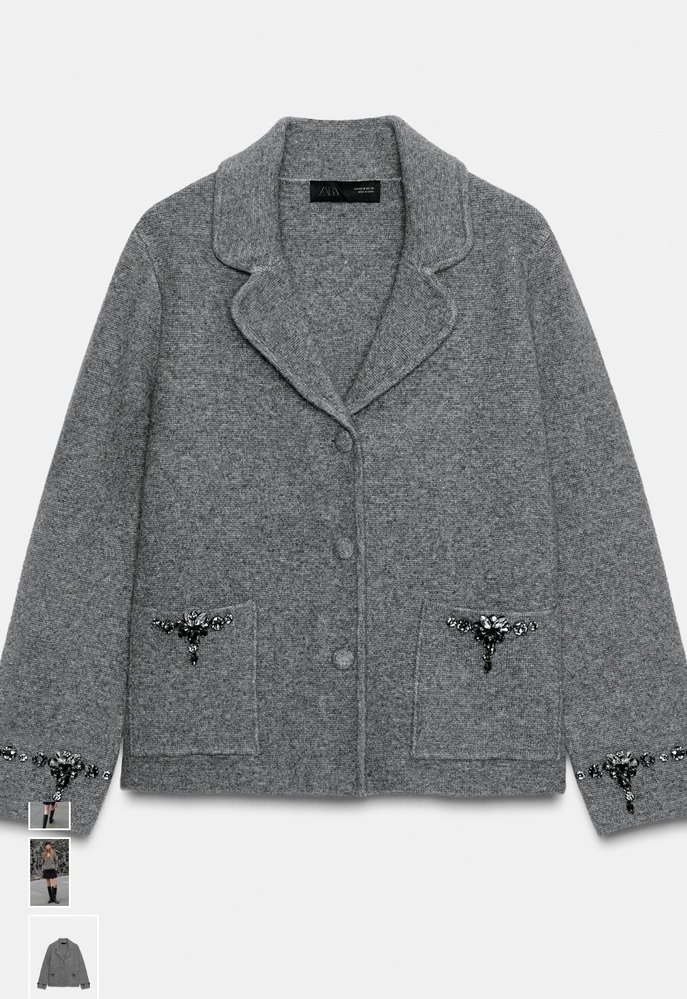 Taş Detaylı Gri Kısa çelik triko Kadın Ceket - Görsel 3