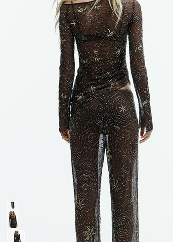 Transparan taşlı İşlemeli Kahverengi Kadın Bluz - Görsel 7