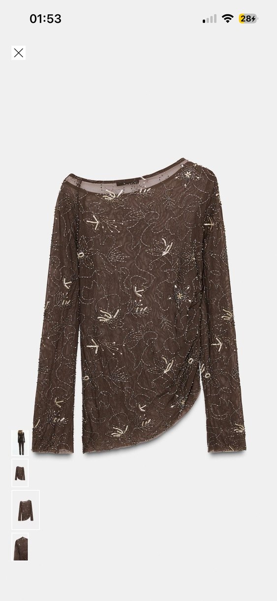 Transparan taşlı İşlemeli Kahverengi Kadın Bluz - Görsel 3