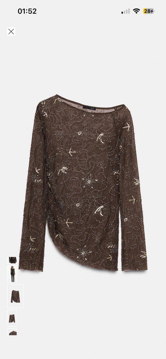 Transparan taşlı İşlemeli Kahverengi Kadın Bluz - Görsel 2